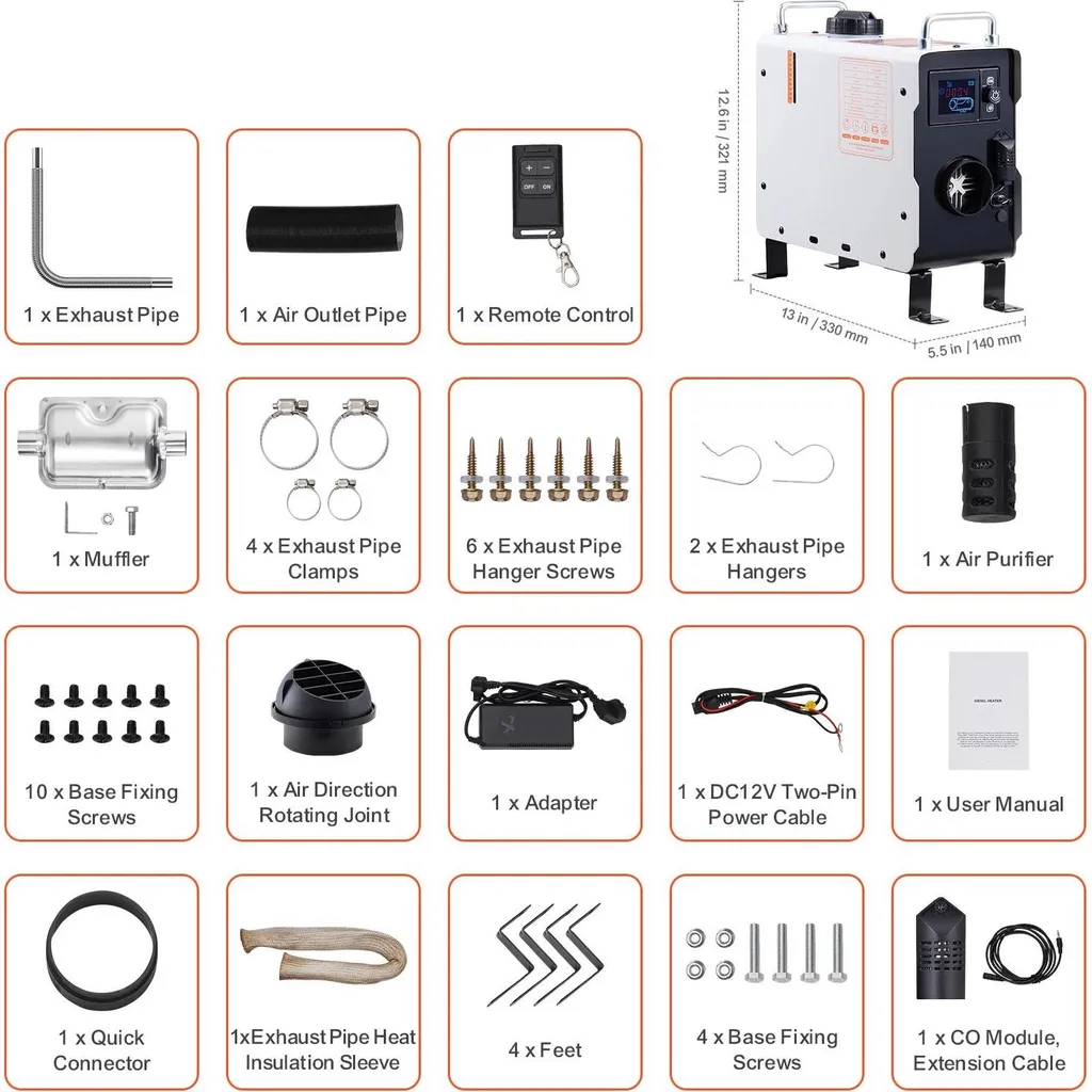 Chauffage diesel 2KW anti-monoxyde de carbone pour van et utilitaire