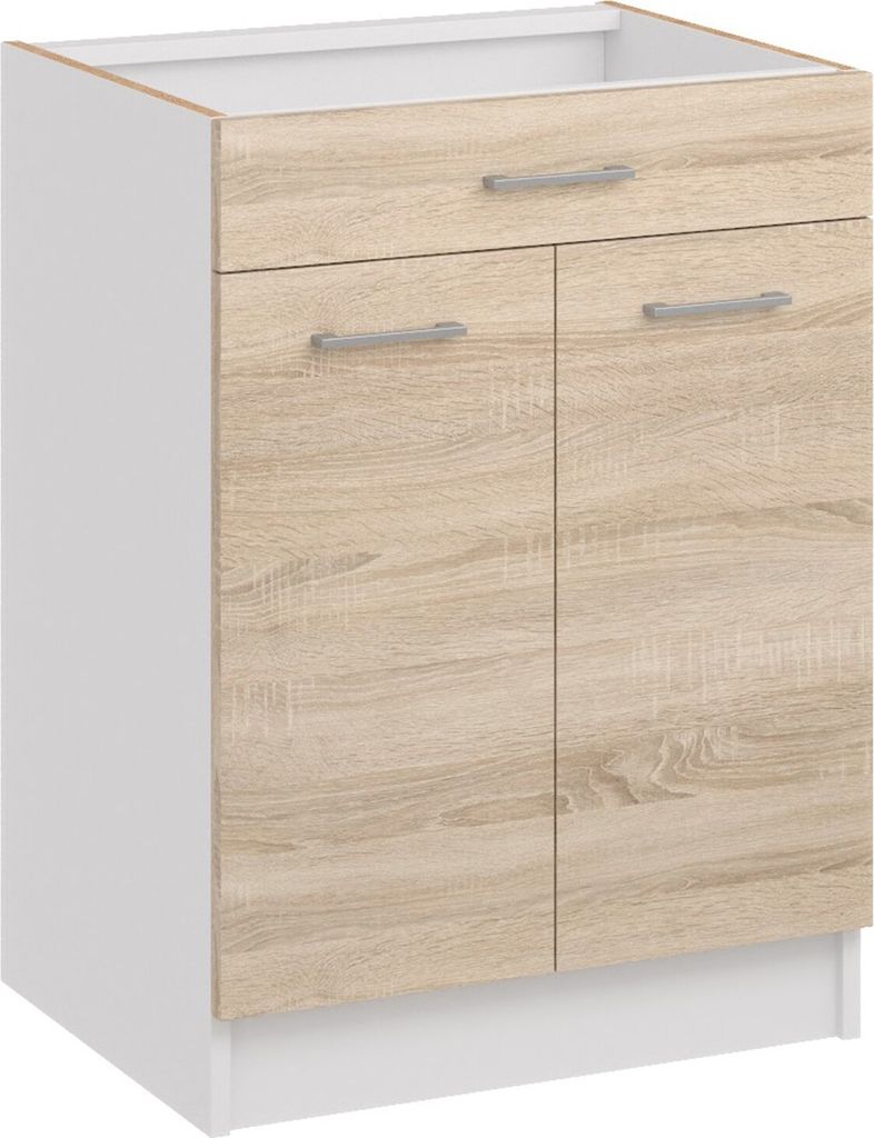 Roe Furniture | Küchenunterschrank 60 cm - HellSonoma - Hellbraun - 1 Schublade - 2 Türen - Ohne Arbeitsplatte - Unterschränke Küche - DS61