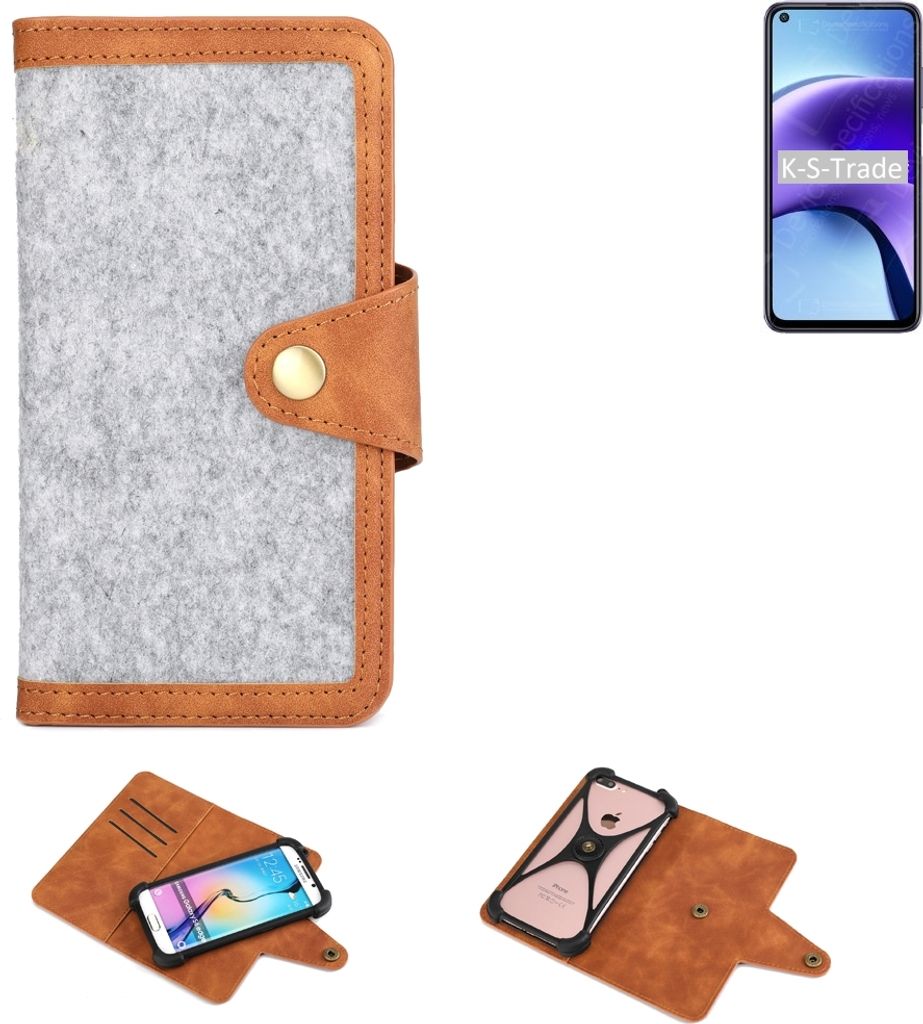 K-S-Trade Handyhülle kompatibel mit Xiaomi Redmi Note 9T Schutzhülle Filz-Hülle Kunst-Leder hellgrau braun (1x)