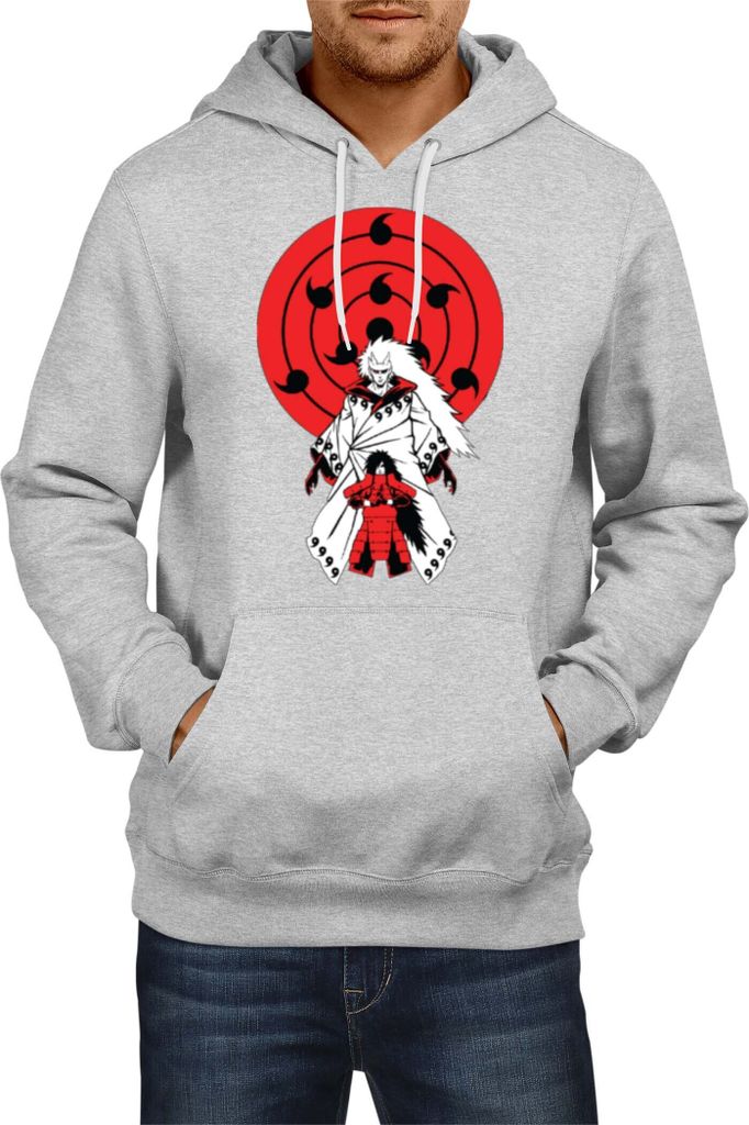 Herren Kapuzenpullover Japan Anime Manga Naruto Madara, Man M / Grau