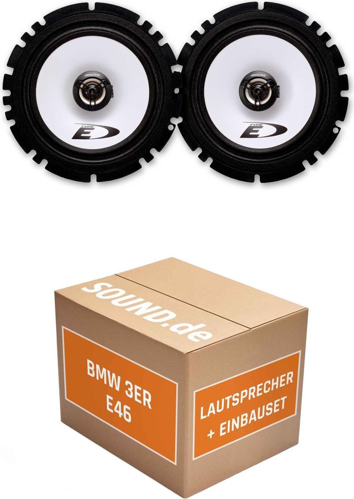 Lautsprecher Boxen Einbaupaket vorne Alpine SXE-1725 passend für BMW 3er E46 + Coupe | 2x Tief-Mitteltöner mit integriertem Hochtöner 220W MAX