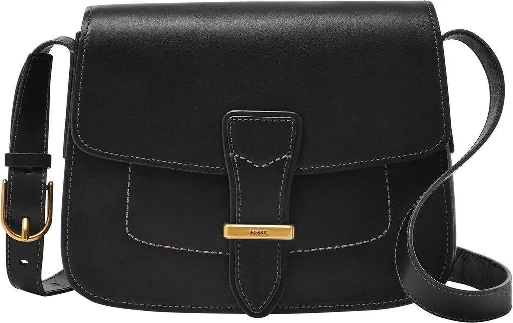 Sac bandoulière Fossil Tremont cuir noir avec rabat et sangle réglable