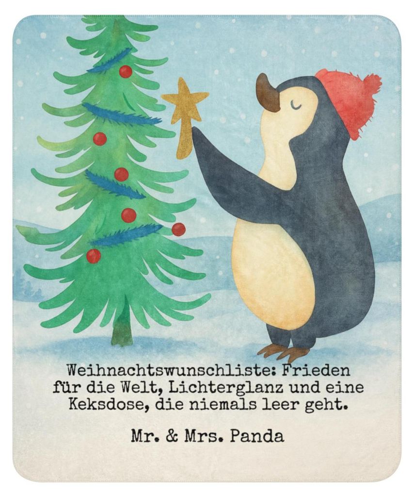 Mr. & Mrs. Panda Kuscheldecke Pinguin Weihnachtsbaum Design 130 x 155 cm - Weiß - Geschenk, Sofadecke, Decke, Couchdecke, Winter, Weihnachten, Hei...