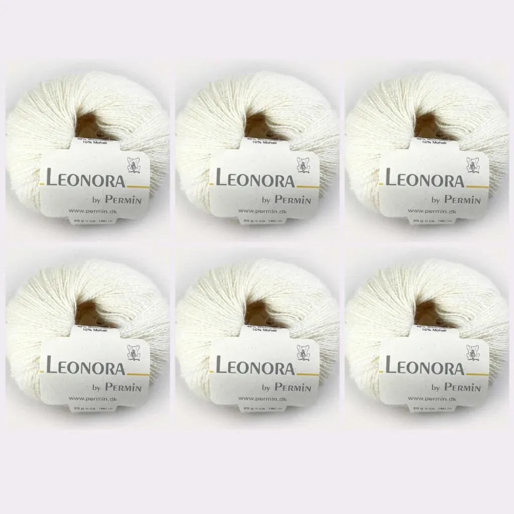 Lot de 6 Leonora by Permin Fil de Luxe Soie et Kid Mohair 20 Écru