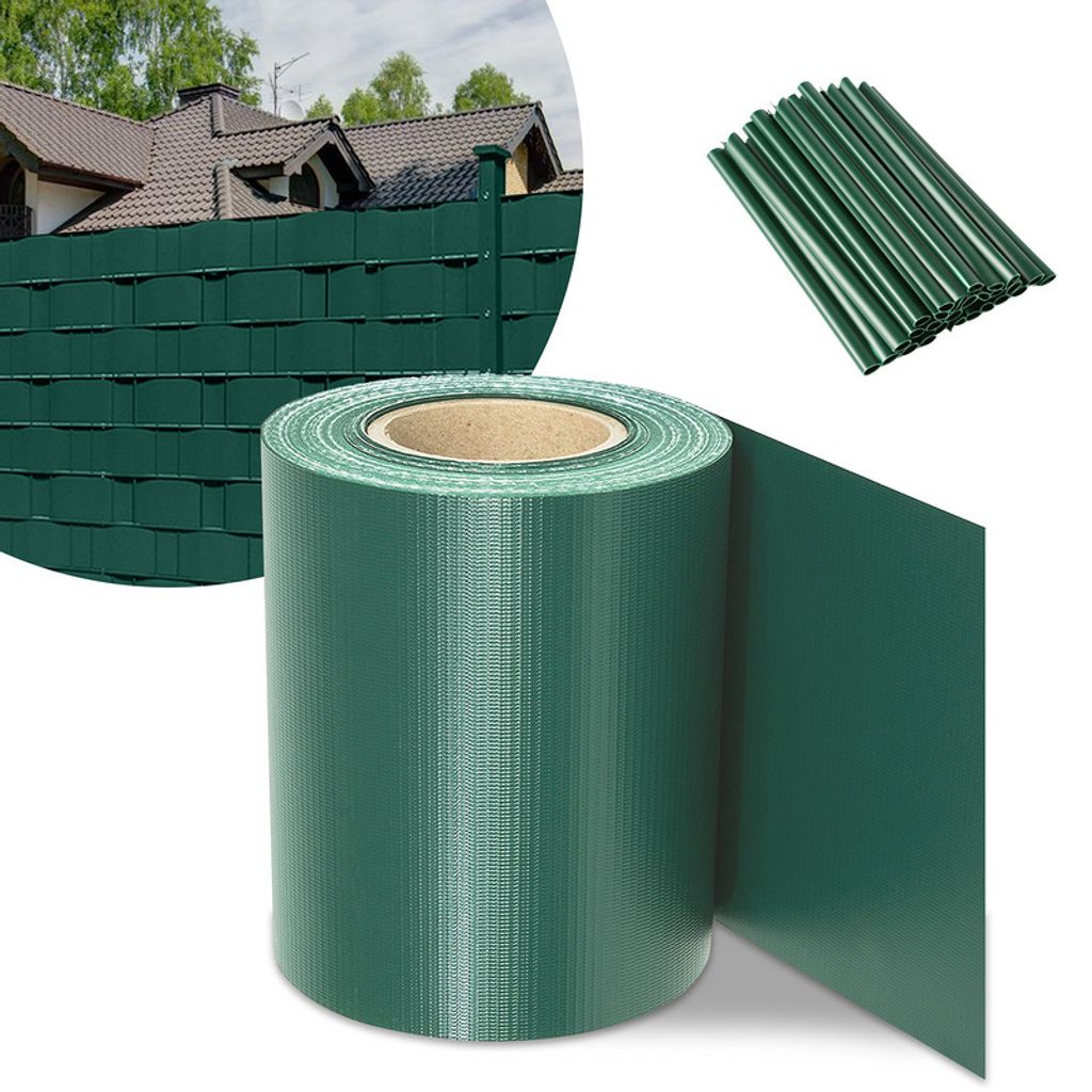 Sichtschutzstreifen Zaun Folie Blickdicht Dick PVC Doppelseitiger Reflexionsarm Sonnenschutz Sichtschutzfolie 2 Rollen á 70m x 19cm Grün