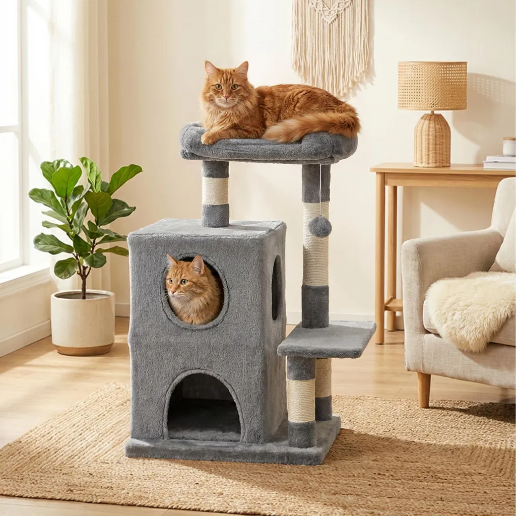 Arbre à chat compact 80 cm avec double cachette et balle de jeu - 2