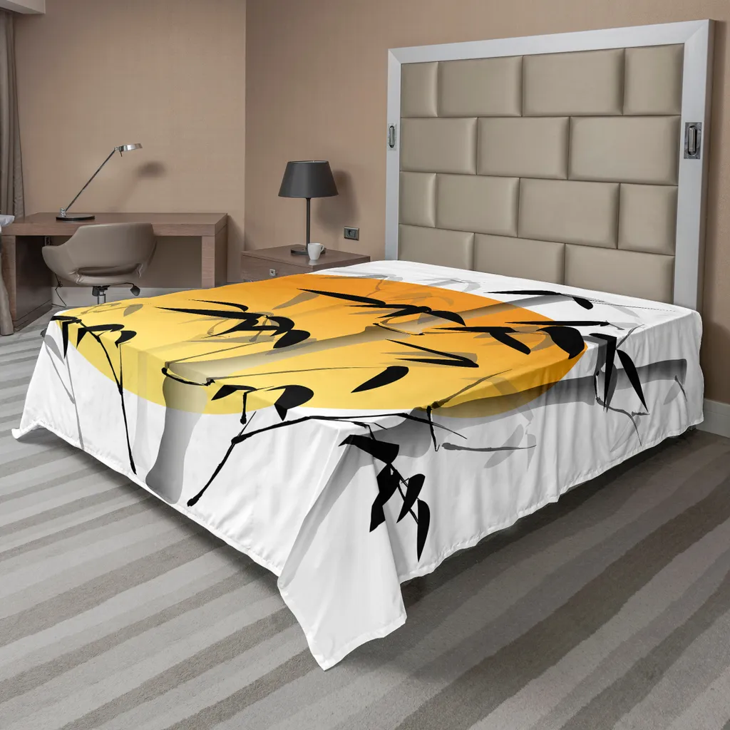 ABAKUHAUS Drap Plat en Bambou 260x228 cm Motif Japonais Orange Noir