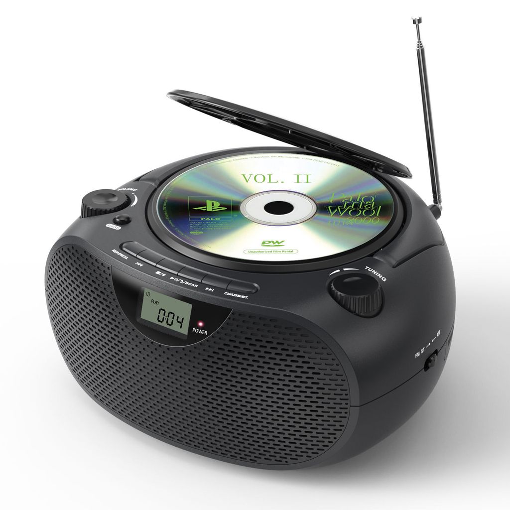 ZELURXX Tragbarer CD-Player Boombox mit Bluetooth 5.0, FM-Radio, AUX & USB – CD-R/CD-RW/MP3/WMA kompatibel, Netz- & Batteriebetrieb, Schwarz