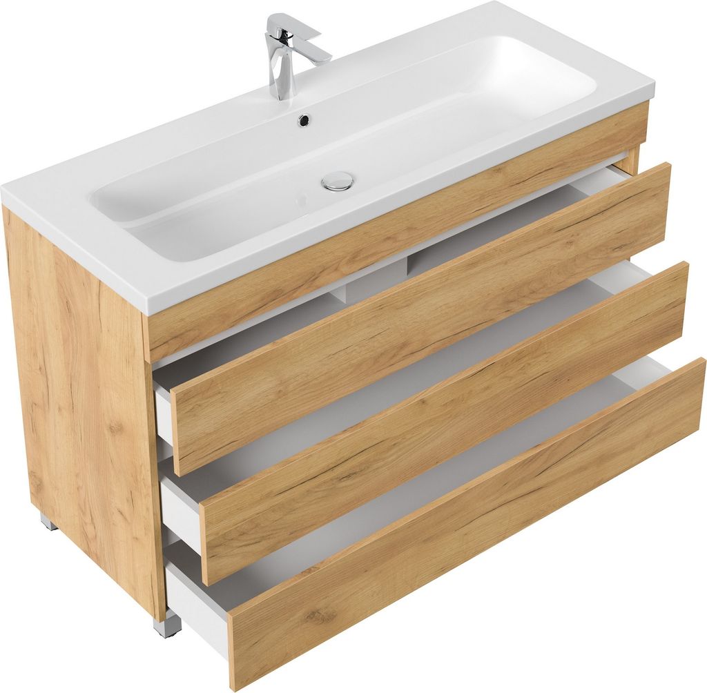 Stand Badmöbel Fellini 120 SoftClose eiche gold mit drei Produktbild 