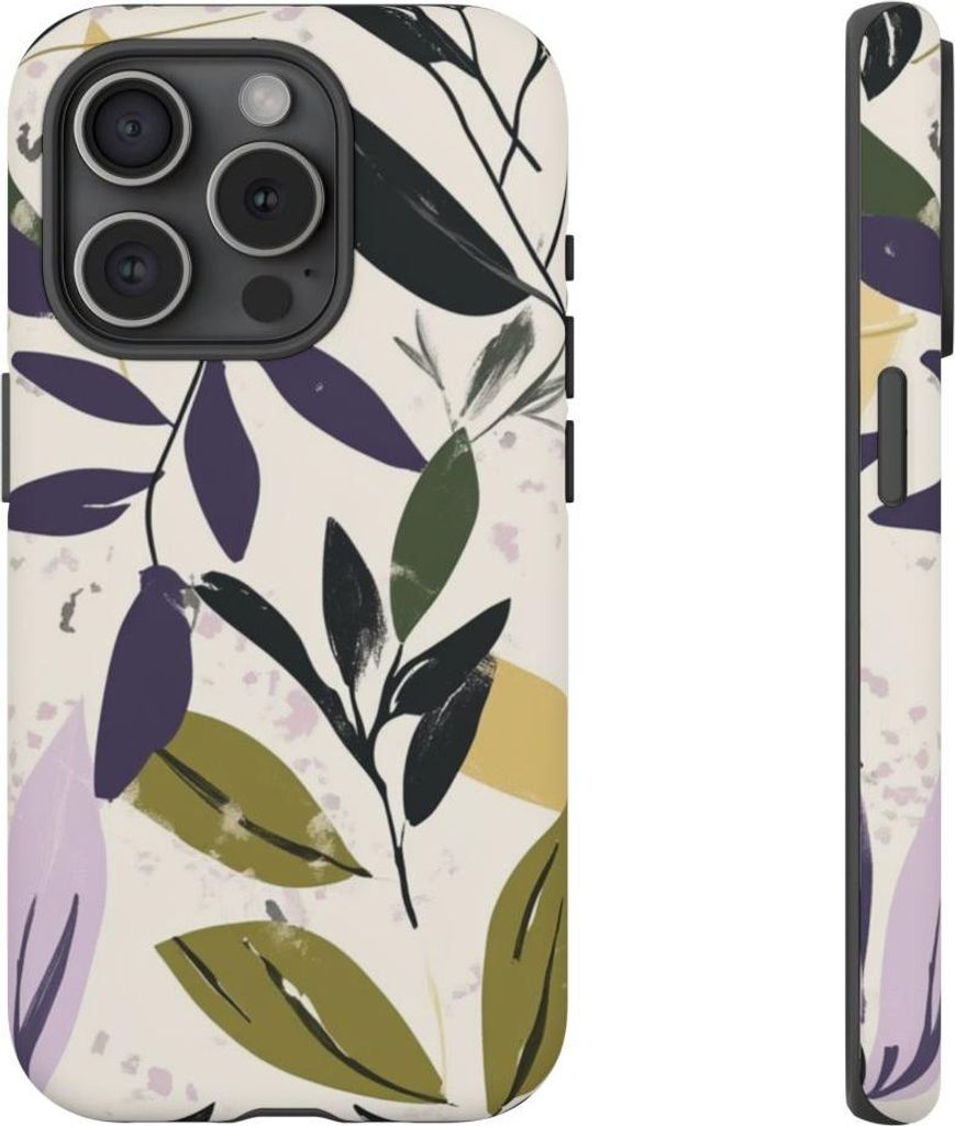 Modernes Blätterdesign in sanften Farben – Hülle Kompatibel mit iPhone 15 Pro