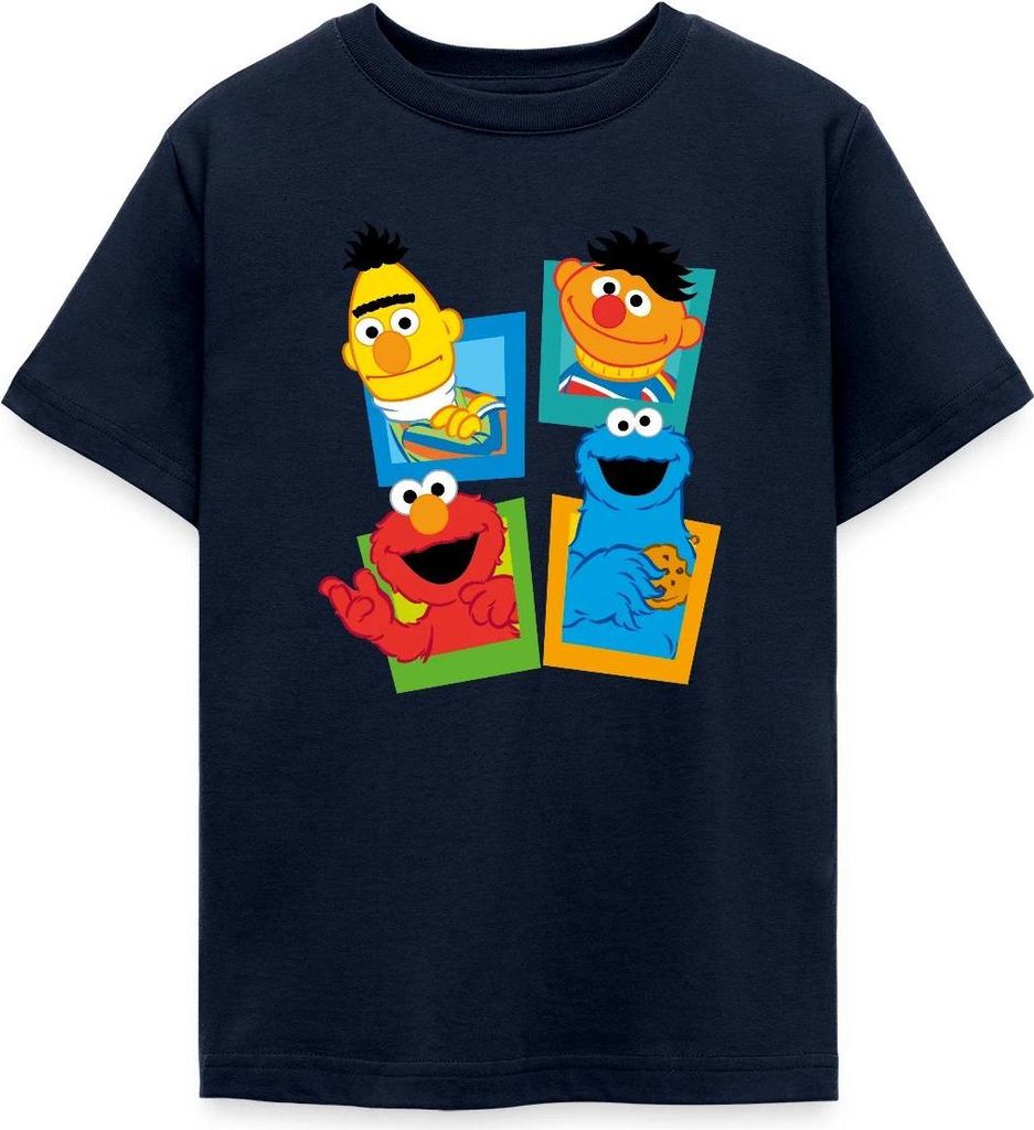 Spreadshirt Sesamstraße Kacheln Ernie und Bert Teenager T-Shirt, 152/164 (12-14 Jahre), Navy