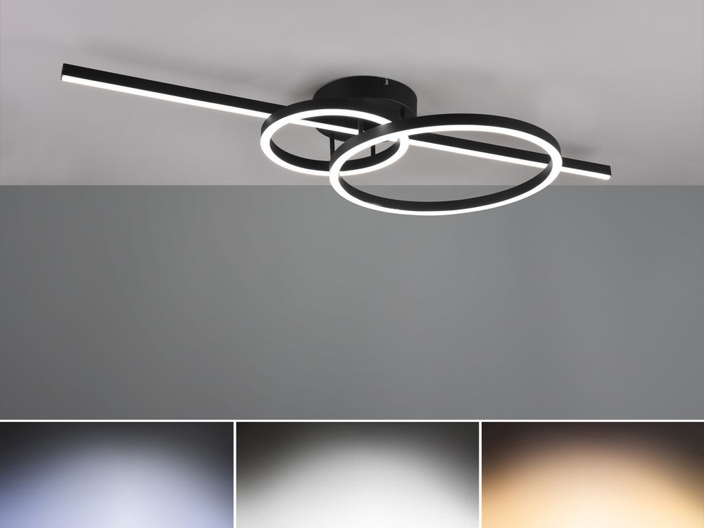 Dimmbare LED Deckenleuchte Schwarz Nachtlicht Fernbedienung Produktbild 