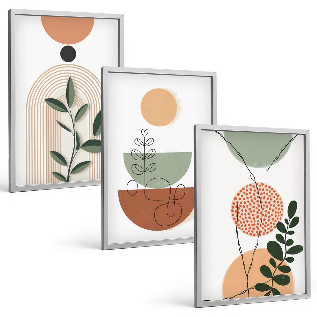 Bilder Set 3-teilig im silbergerahmten Rahmen – Wandbilder 3 Stück – gerahmte Poster für Wohnzimmer, Schlafzimmer und Flur – 40x60 cm – A...
