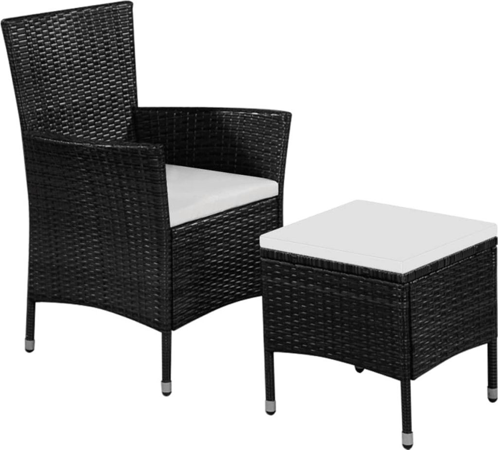 The Living Store Gartenstuhl und Hocker mit Polstern Poly Rattan Schwarz