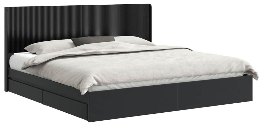 vidaXL Bettgestell mit Stauraum und Kopfteil Schwarz 200 x 200 cm