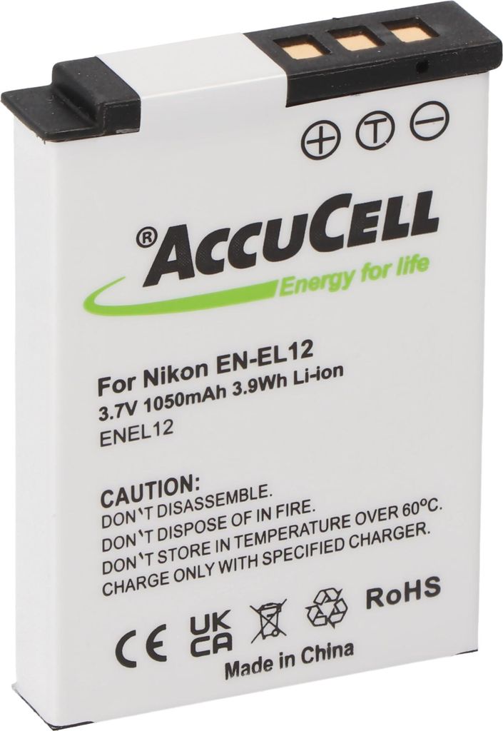 Accu geschikt voor Nikon EN-EL12 accu, CoolPix S610, S610C, Productafbeelding 