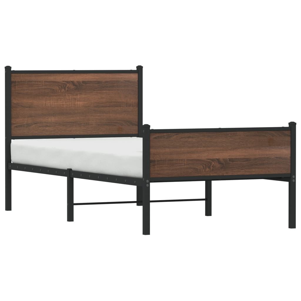 Möbel Metallbett Einzelbett - Gästezimmer - ohne Matratze Eichen-Optik 90x200 cm - Polsterbett Klassische Betten CLORIS2618046