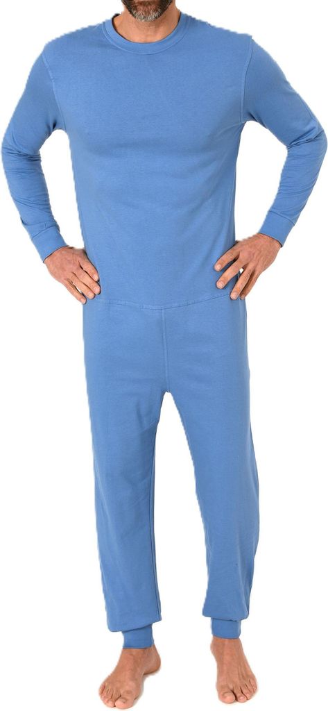 Herren Pflegeoverall langarm Einteiler Schlafanzug mit Reißverschluss am Rücken ; hellblau , M