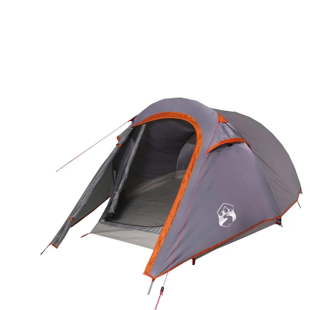Tente tunnel 3 personnes gris et orange imperméable pour le camping
