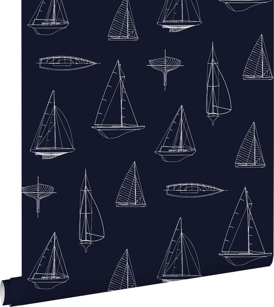 ESTAhome Tapete Boote Marineblau - 136428 - 53 cm x 10,05 m Produktbild 