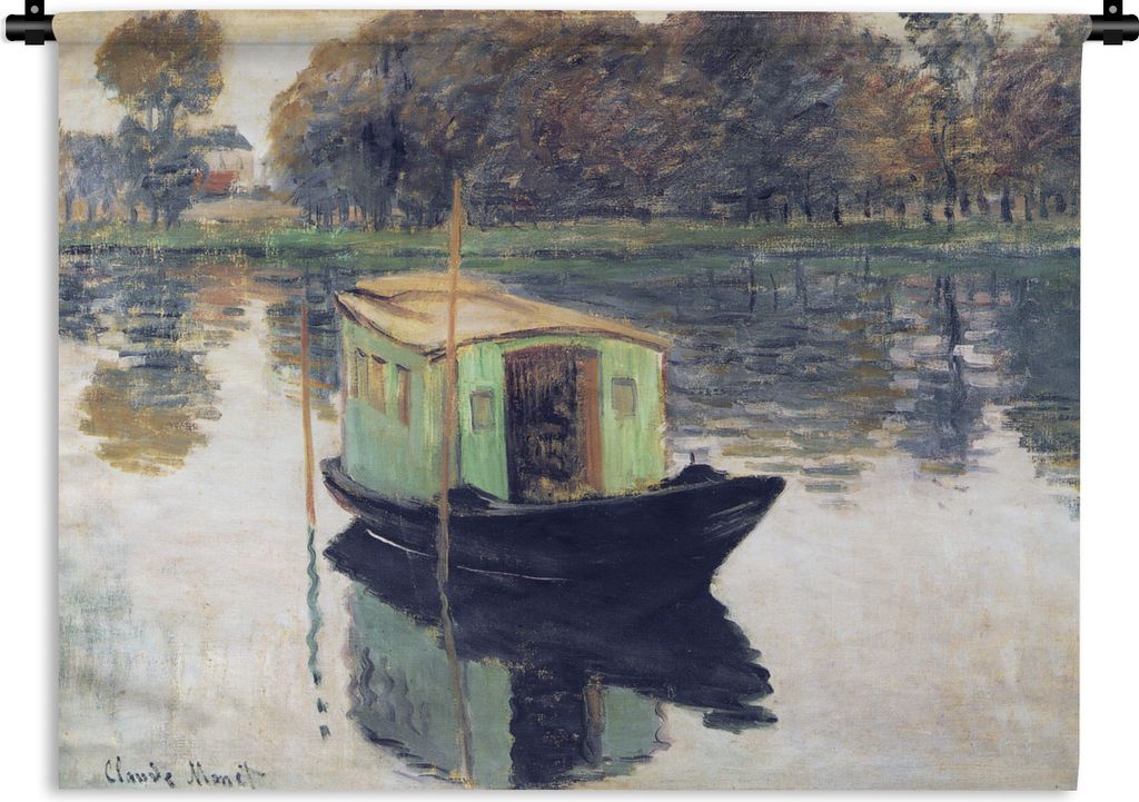 MuchoWow Wandteppich Wandbehang Das Atelierboot - Gemälde von Claude Monet 120x90 cm Tapisserie Dekoration Wandtuch - Wohnen - Aufhänger für d...