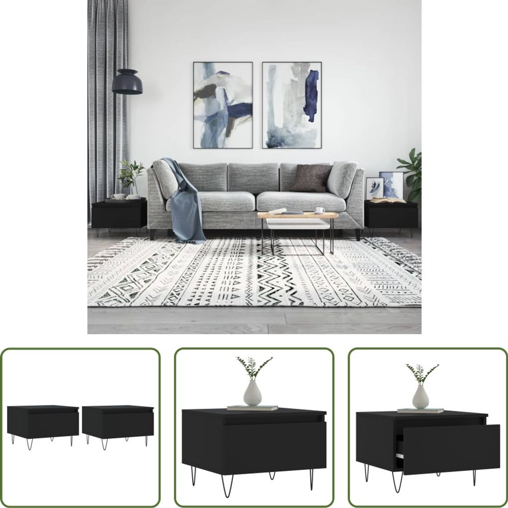 The Living Store Couchtische 2 Stk. Schwarz 50x46x35 cm Holzwerkstoff