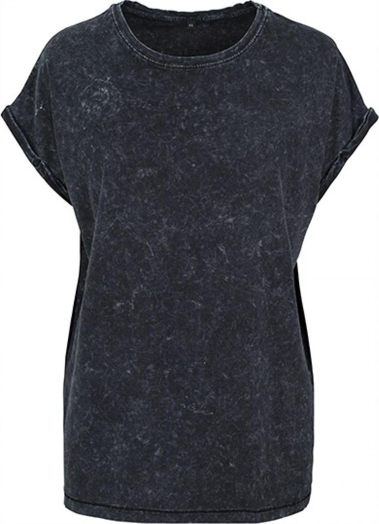 Build Your Brand BY053 | Damen Acid Washed Extended Shoulder Tee - Farbe: Black - Größe: S
