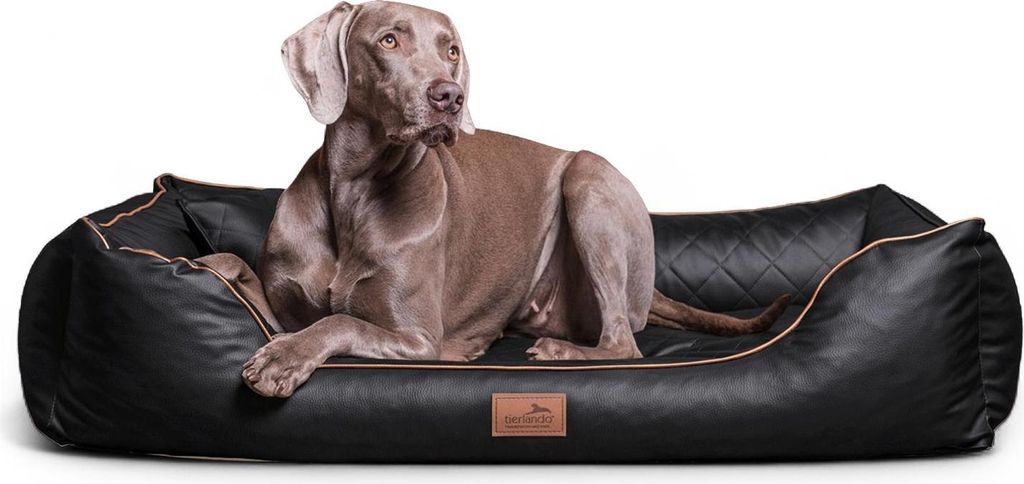 tierlando Orthopädisches Hundebett LOUIS hochwertig gestepptes Kunstleder - Größe: 80x60cm | Farbe: 03 Schwarz