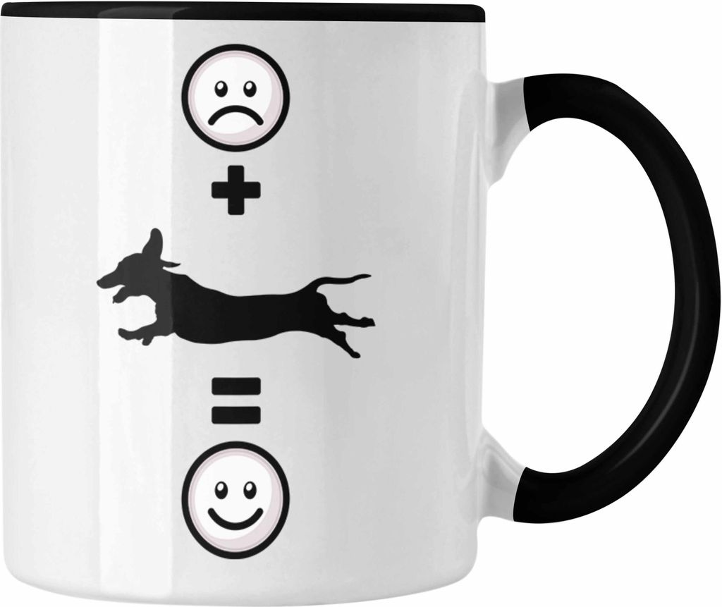 Trendation - Dackel Tasse Geschenk für Dackel-Mama, Dackelbesitzer Lustige Geschenkidee :( + Dackel = :) Geburtstag (Schwarz)