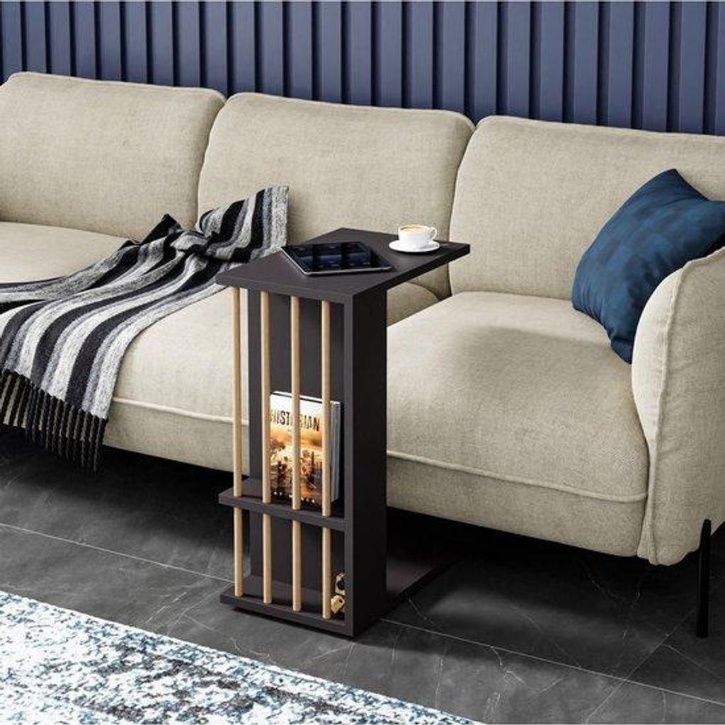 Beistelltisch C-Form mit Rollen und Ablage Anthrazit 29 x 44 x 65 cm