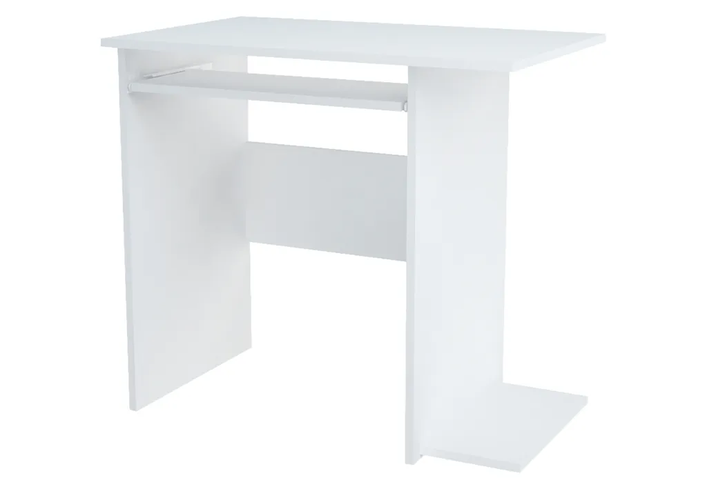 Table d'ordinateur blanche avec rangements et glissières métalliques - 3