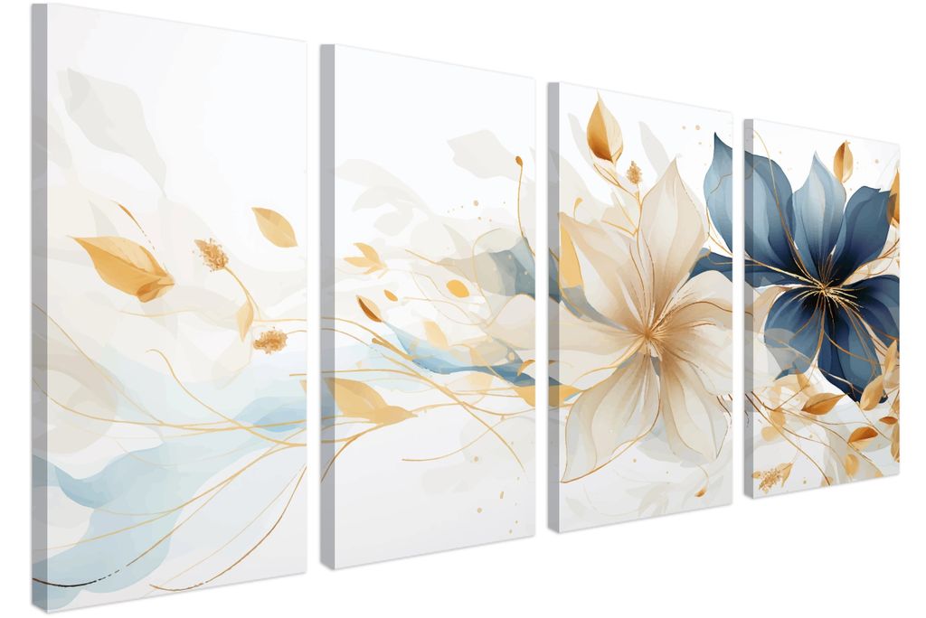 Wandbild Wanddeko Pastellblumen auf Leinwand - ökologische Tinte, Wasserfest - 4 Teilig 80x160 cm Leinwandbilder für wohnzimmer, schlafzimmer