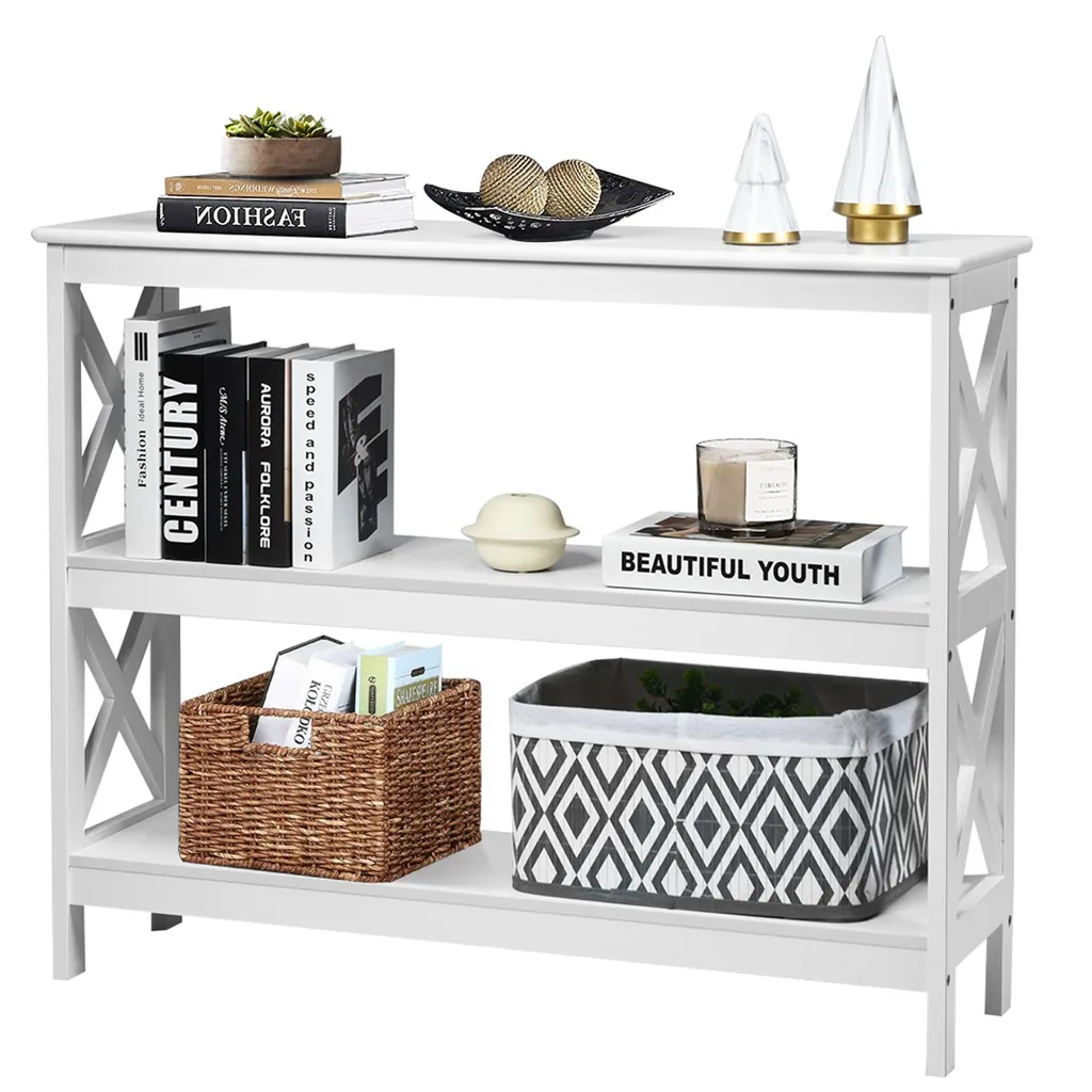 COSTWAY Tavolino a consolle a 3 ripiani, tavolino da salotto in stile industriale con ripiano, tavolino da divano Tavolino da ingresso 100 x 33 x 80 cm Bianco