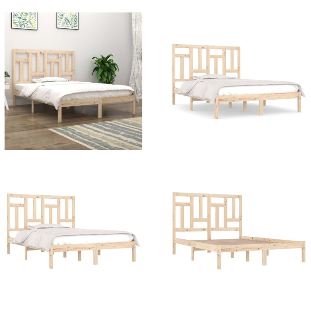 vidaXL Massivholzbett Kiefer 140x200 cm - Bettrahmen - Bettgestell - Bett - Holzbettrahmen