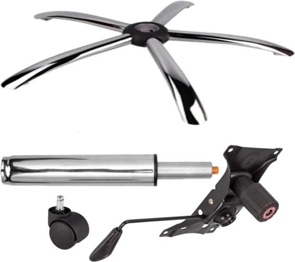 Metall-Balanceplatten-Set 22 cm x 15 cm, Basis 60 cm, Universalrolle Ø11 und Kolbenzylinder, Gas, für Bürostühle, silber, 35 cm