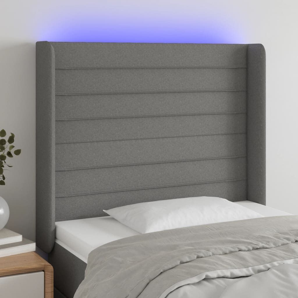 The Living Store LED Kopfteil Dunkelgrau 93x16x118/128 cm Stoff