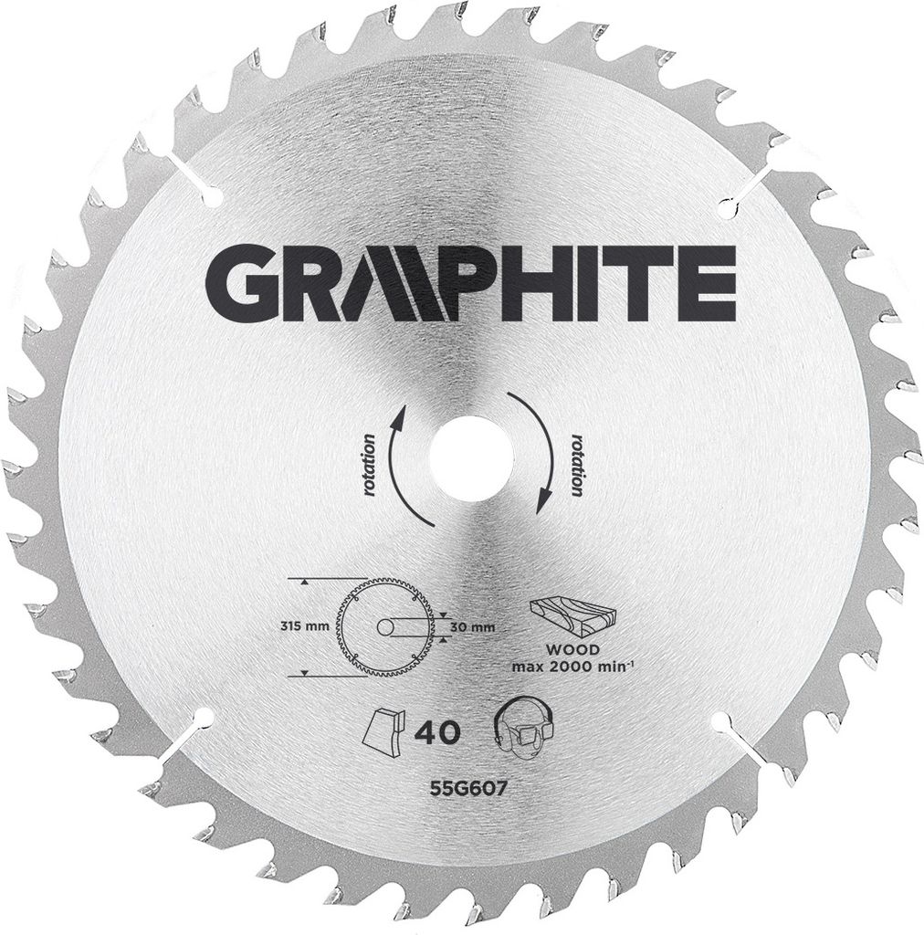 GRAPHITE Sägeblatt Ersatzsägeblatt Kreissägeblatt 315 mm x 30 mm 40 Zähne für Holz, MDF Reduktionsstücke: 30 x 16 mm, 30 x 20 mm, 30 x 25,4 mm