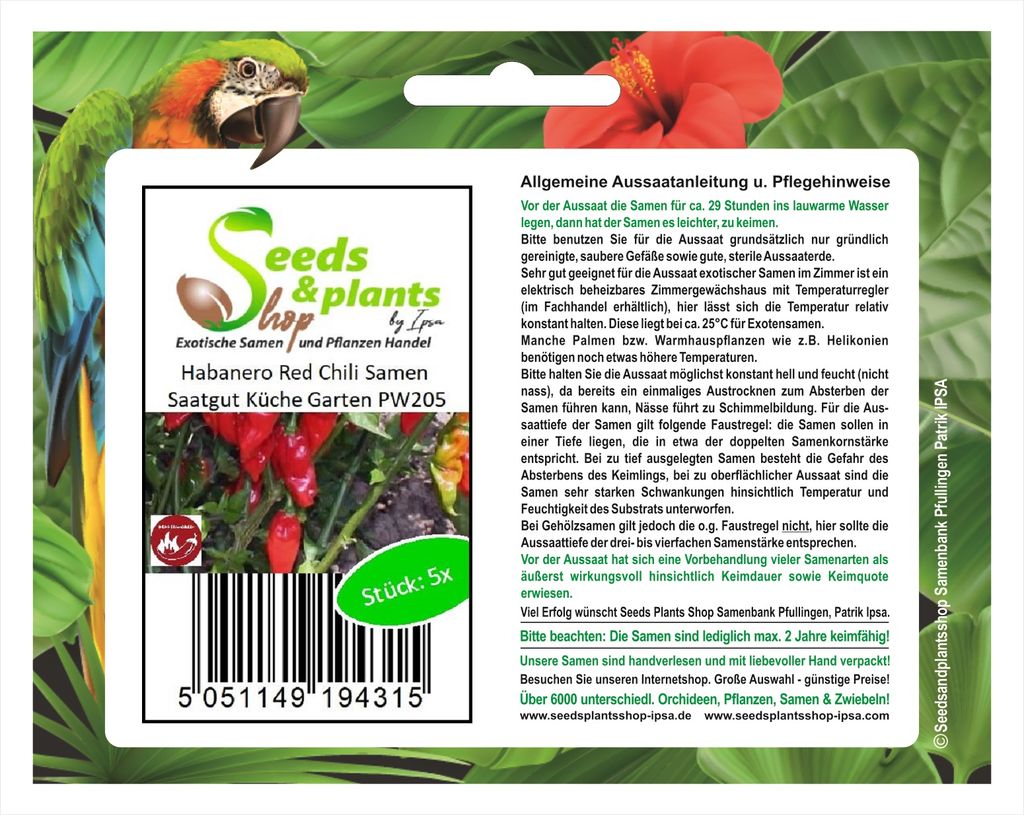 5x Habanero Red Chili Samen Saatgut Küche Garten PW205