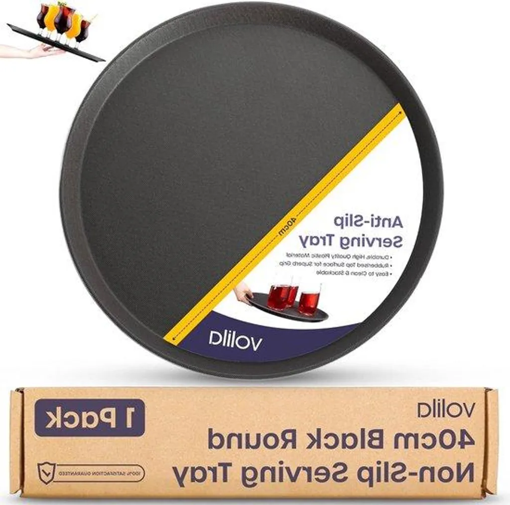 Grand plateau de bar rond noir antidérapant avec rebords hauts - 40cm