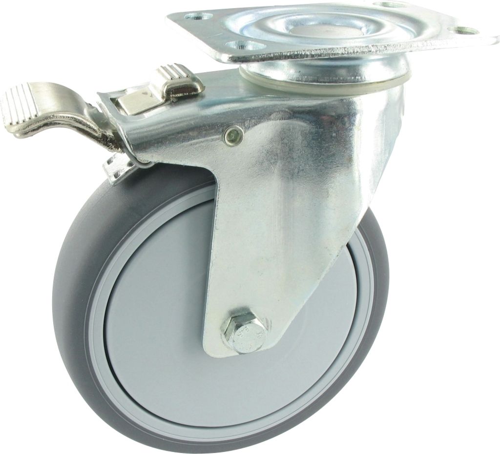 Apparaterollen Lenkrolle mit Feststeller Ø75mm TPE Gummi Anschraubplatte