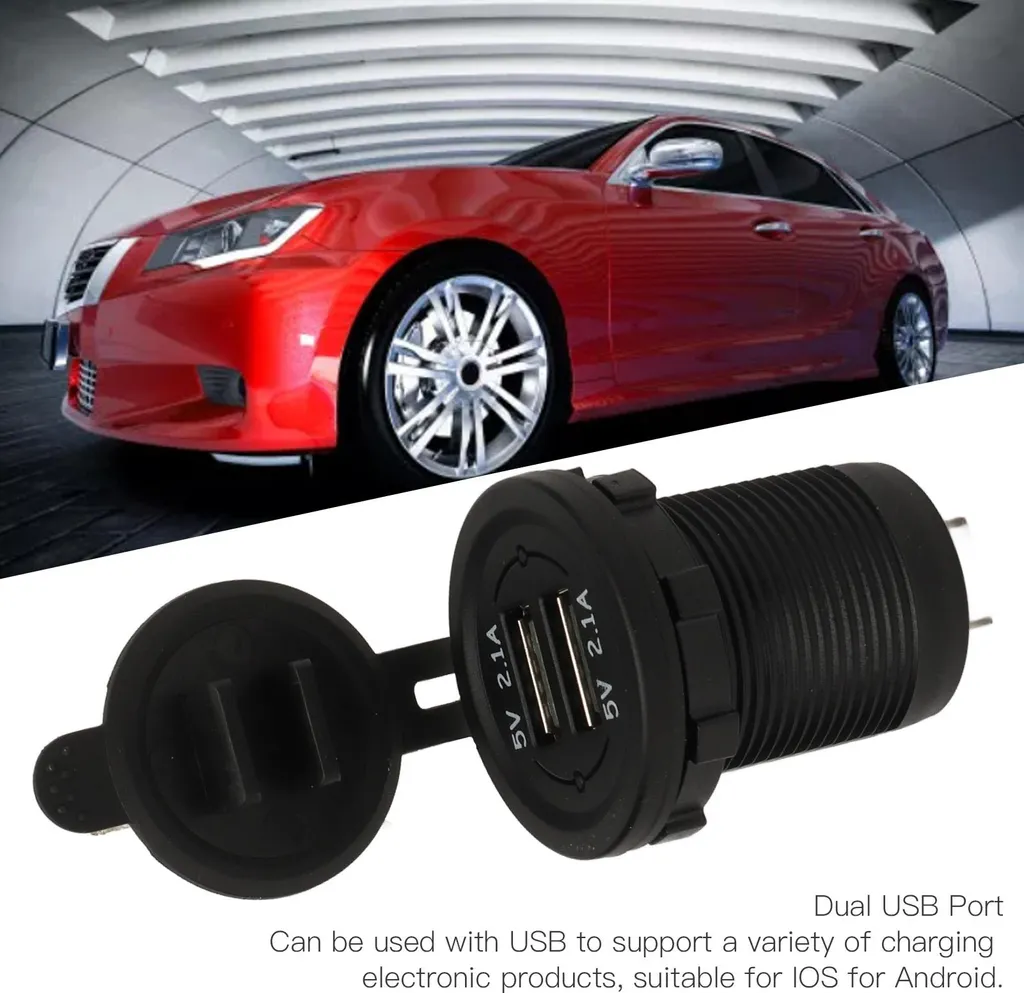 Caricatore USB Auto e Barca con Luce Blu - Presa Impermeabile Ignifuga - 1