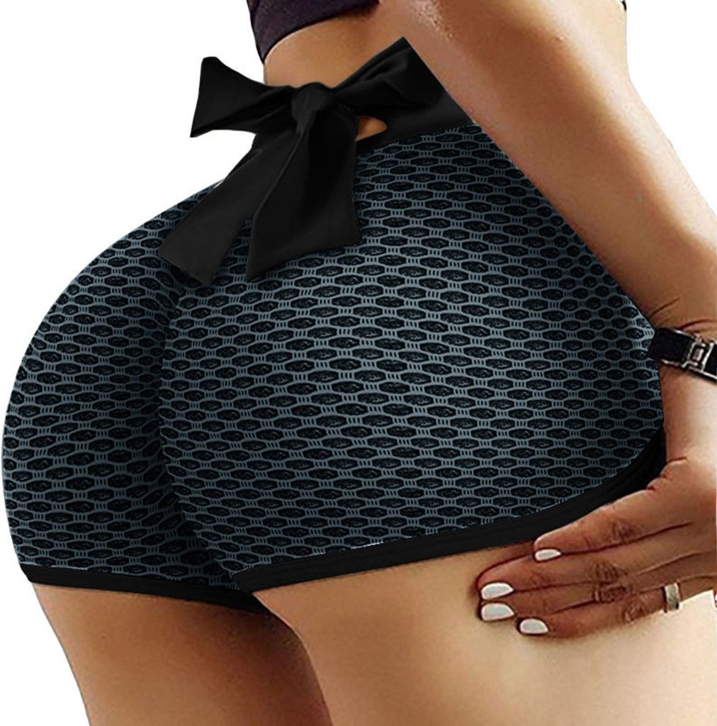 INF Hochtaillierte Yoga-Shorts mit Wabenmuster und Schleifendetail XL