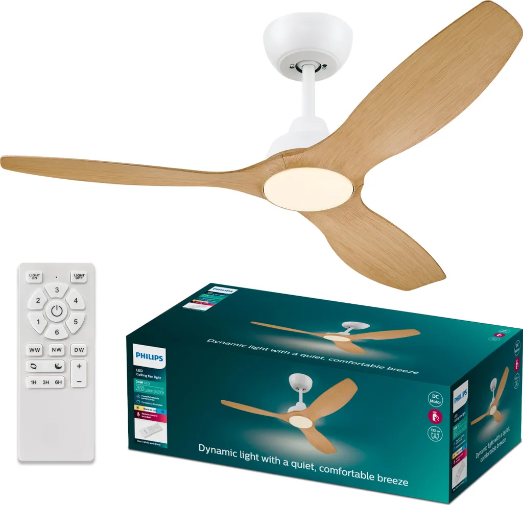 Ventilateur de plafond Philips Olas 30W Blanc 132cm avec télécommande