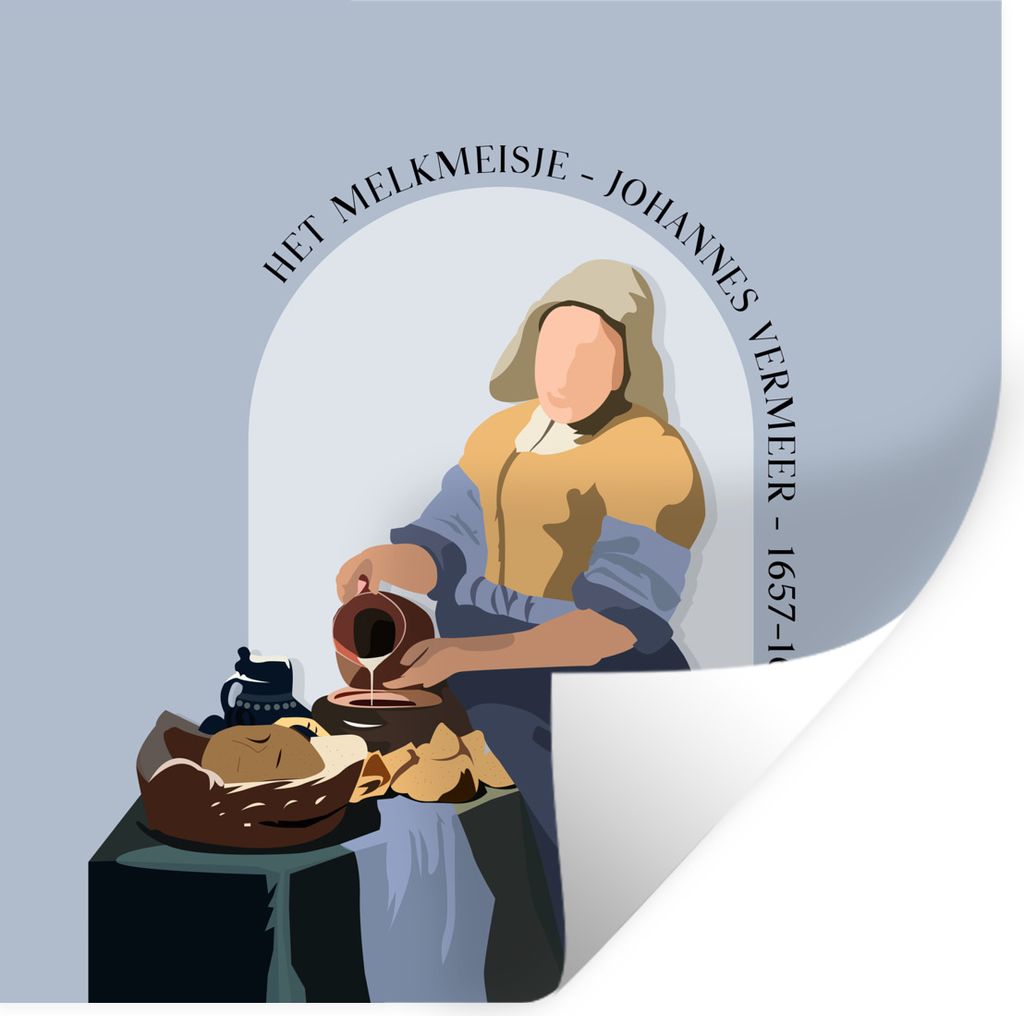 MuchoWow Wandtattoo Wandsticker Wandaufkleber Milchmädchen - Blau - Vintage - Alte Meister 50x50 cm Selbstklebend und Repositionierbar - Selbstk...