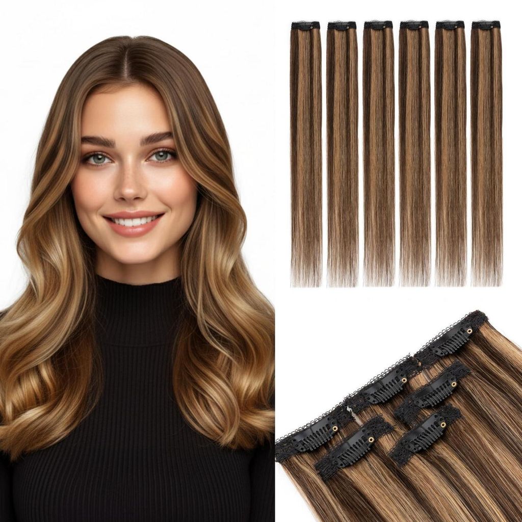 Clip in Extensions Echthaar 6 Stück 40cm Dunkel Produktbild 