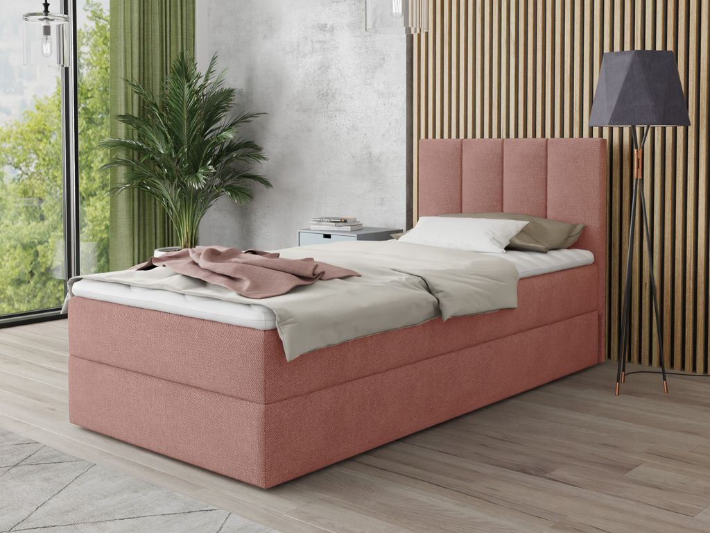 Boxspringbett Star Mini mit Bettkasten, Bonell-Matratze und Topper - Einzelbett mit Matratzentopper, Polsterbett, Bett, Schlafzimmer, Jugendzimmer ...