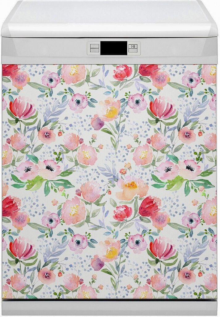 Magnet Folie für Geschirrspüler Küche Magnetmatte 60x80 cm Nachbildung Geschirrspüle - Blumenpastelle