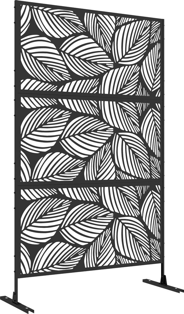 Sichtschutz Sichtschutz Garten Gartenabtrennung. florale Muster. Metall. 122 x 45 x 198 cm. Schwarz
