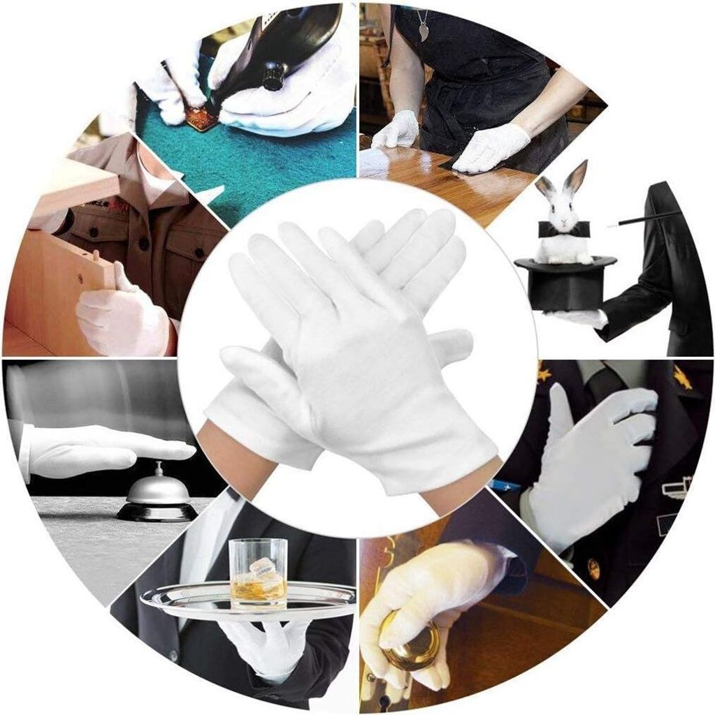 24 STK Wei?e Baumwollhandschuhe, Ultra Stretch Handschuhe Produktbild 4