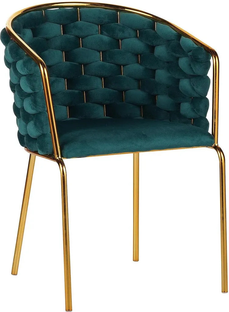 Chaise de salle à manger en velours vert avec pieds dorés Alyssia